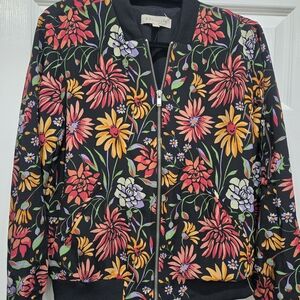 Philosophy Black Floral Bomber Jacket with Pink, Yellow & Purple Flowers